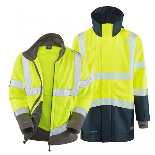 Leo Workwear Clovelly With Hartland Class 3 Hi-Vis Yellow / Navy Anorak Fleece Leo Workwear Clovelly With Hartland Class 3 Hi-Vis Yellow / Navy Anorak Fleece